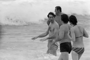 Prince Charles enjoying some time at the beach during his visit to Australia. March 1979