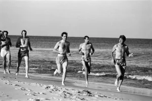 Prince Charles enjoying some time at the beach during his visit to Australia. March 1979