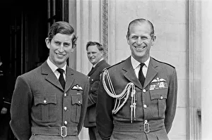 Prince Charles and his father Prince Philip wearing RAF uniform at the passing out parade