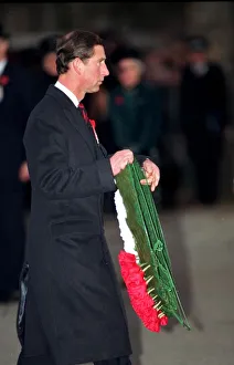 PRINCE CHARLES LAYING WREATH AT REMEMBRANCE SUNDAY CEREMONY IN WHITEHALL - 1991 / 10353