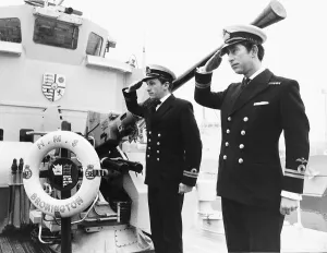 Saluting Prints: Prince Charles leaving the Royal Navy saluting his shipmates aboard the minehunter