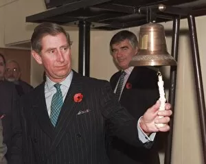 Images Dated 9th November 1998: Prince Charles is pictured ringing the bell at the Macedonian Stock Exchange
