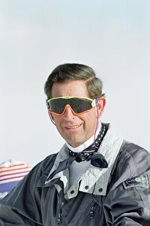 1994 Prints: Prince Charles pictured during a skiing holiday in Klosters with his sons, Switzerland