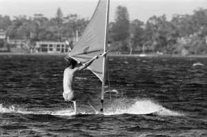 01384 Prints: Prince Charles pictured windsurfing near Perth during his visit to Australia. March 1979