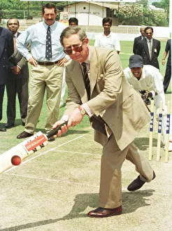 00128 Prints: Prince Charles playing cricket in Sri Lanka on a state visit