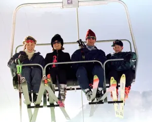 Winter Sports Prints: Prince Charles and Prince Harry shared a chairlift in Klosters with friends sisters Tara