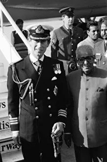 Prince Charles, Prince of Wales at Delhi Airport in naval uniform. 26th November 1980