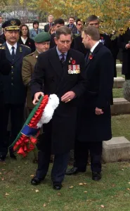 Prince Charles the Prince of Wales lays a wreath in Macedonia for Remembrance Day