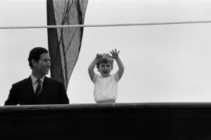 Barge Prints: Prince Charles, Prince of Wales is reunited with his son Prince William aboard Royal