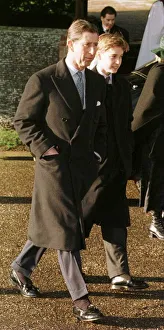 Prince Charles Prince of Wales walking with his son Prince William to church on Christmas