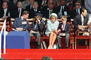 Images Dated 7th May 1995: Prince Charles, Prince William, Diana Princess of Wales holding the hand of her son