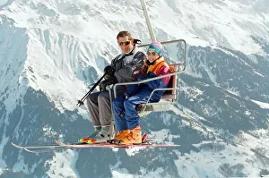 Prince Charles, Prince William and Prince Harry during a skiing holiday in Klosters