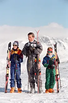 01504 Prints: Prince Charles, Prince William and Prince Harry during a skiing holiday in Klosters