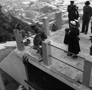 Prince Charles and Princess Anne May 1954 are given food to feed the Barbary