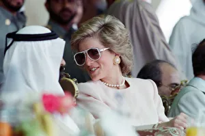 Prince Charles and Princess Diana visit a camel race at Al Maqam