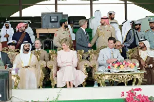 Prince Charles and Princess Diana visit a camel race at Al Maqam