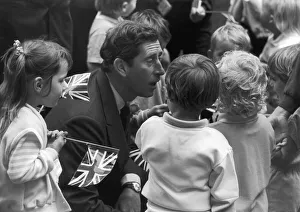 Flags Prints: Prince Charles seen here chatting to schoolchildren whilst on a visit to Hartlepool