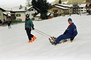 Prince Charles sledging with Prince Harry in Klosters Switzerland January 1997