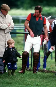 Prince Charles with son Prince Harry at polo match at Cirencester June 1987