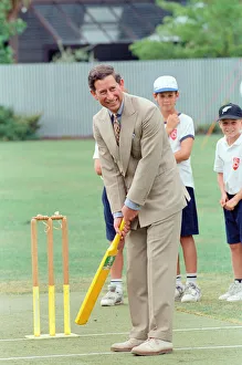 01507 Prints: Prince Charles tries his hand at cricket during a visit to Fendalton Primary School