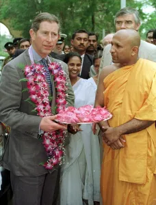 Garland Prints: Prince Charles visits Raj Maha Temple on arrival in Colombo in Sri Lanka