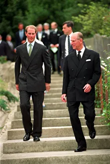 PRINCE EDWARD WITH FATHER THE DUKE OF EDINBURGH WALKING DOWN STEPS AS THEY ATTEND CHURCH