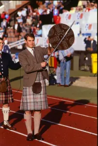 00188 Prints: Prince Edward opens the Commonwealth Highland July 1986 games claymore shield kilt tartan