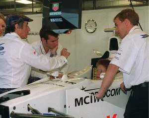 Prince Harry July 1999 Sitting in the Stewart Ford Formula One motor racing car With