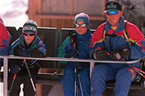Skiing Prints: PRINCE HARRY & PRINCE WILLIAM SEATED ON SKI CHAIR DURING SKIING HOLIDAY IN LECH