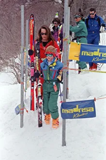 Prince Harry and Tara Palmer-Tomkinson pictured during a skiing holiday in Klosters with