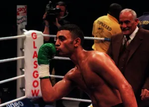 Prince Naseem Hamed boxer celebrates after beating Said Lawal at the SECC in Glasgow
