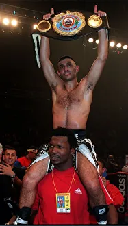 Prince Naseem Hamed boxer celebrates his victory over Wilfredo Vasquez of Puerto Rico in