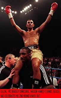 Images Dated 8th June 1996: Prince Naseem Hamed boxer and WBO featherweight champion celebrates his 2nd round knock