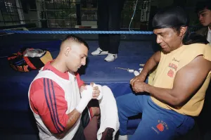 Prince Naseem Hamed with his new trainer Emanuel Steward From The Kronk Gym In Detroit