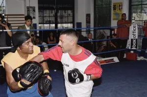 Prince Naseem Hamed with his new trainer Emanuel Steward From The Kronk Gym In Detroit