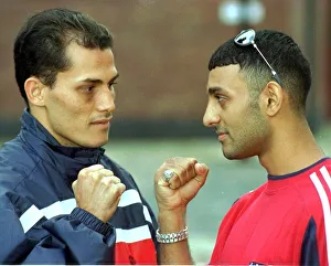 Prince Naseem Hamed with world title fight opponent Jose Badillo (L