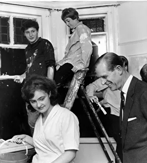 Painting Prints: Prince Philip, Duke of Edinburgh inspects the work at the Abbeyfield Society Home