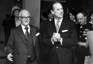 Prince Philip, Duke of Edinburgh with John Moores at the JM Centre, Liverpool