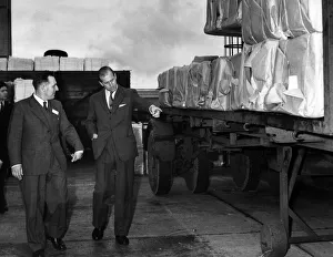 Prince Philip, Duke of Edinburgh, photographed in the despatch bay of the Sudbrook Pulp