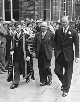 00078 Prints: Prince Philip, the Duke of Edinburgh pictured with with Mayor Irving Burrow