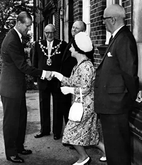 01131 Prints: Prince Philip, Duke of Edinburgh shakes hands with the Mayoress of Leigh on his arrival
