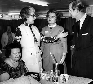 Prince Philip, Duke of Edinburgh is shown the handicrafts room at Heathlands