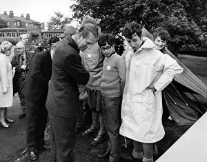 Tent Prints: Prince Philip, Duke of Edinburgh talks to youngsters from Greenville High School