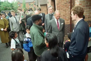 01172 Prints: Prince Philip, Duke of Edinburgh tours the Century Drive housing development off Albert