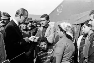 Prince Philip, Duke of Edinburgh visits the site of the El Asnam earthquake, Algeria