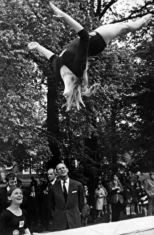 Wirral Prints: Prince Philip, Duke of Edinburgh, watches the trampoline display at Port Sunlight