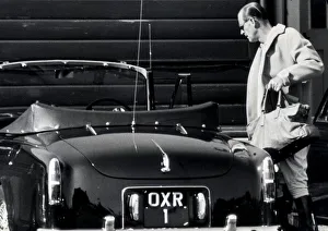 PRINCE PHILIP GETS READY TO DRIVE AWAY FROM WINDSOR GREAT PARK AFTER A POLO MATCH