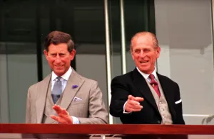 The Prince Of Wales Prints: Prince Philip pictured at Epson race track with Prince Charles. May 1994