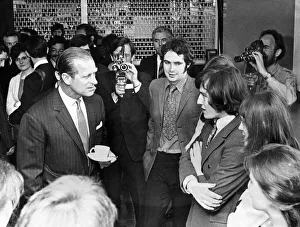 Cup Of Tea Prints: Prince Philip visiting Wales. The Duke of Edinburgh chatting to students in