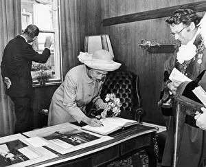 Cleveland Prints: Prince Philip waves to the crowds as the Queen signs the visitors book at Stockton town
